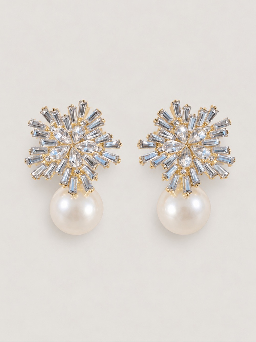 New! Pearl Gold Crystal Burst Post Earrings NWOT